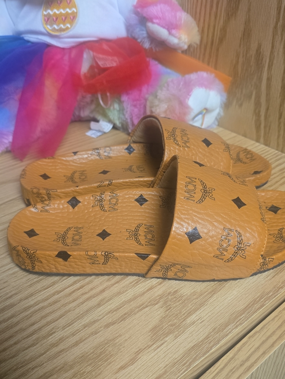 MCM Cognac Logo Slide Sandals - Tan Brown - Picture 2 of 8